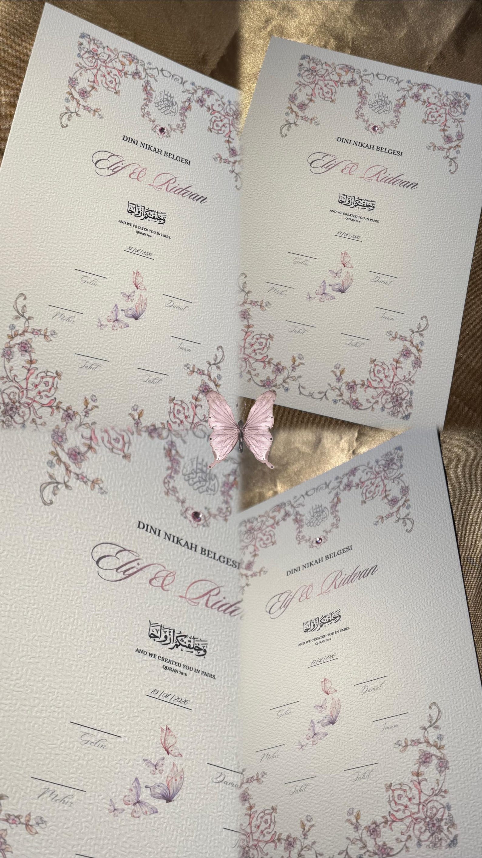 Islamische Eheurkunde "BUTTERFLY" SET