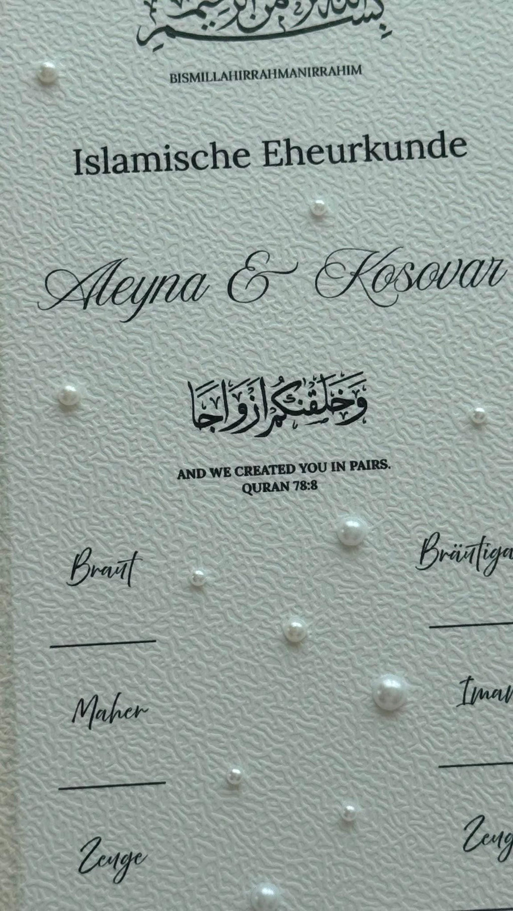 Islamische Eheurkunde "PEARL" SET