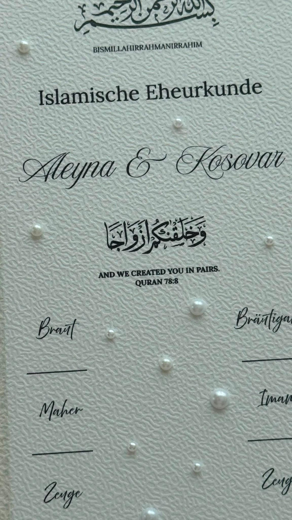 Islamische Eheurkunde "PEARL" SET