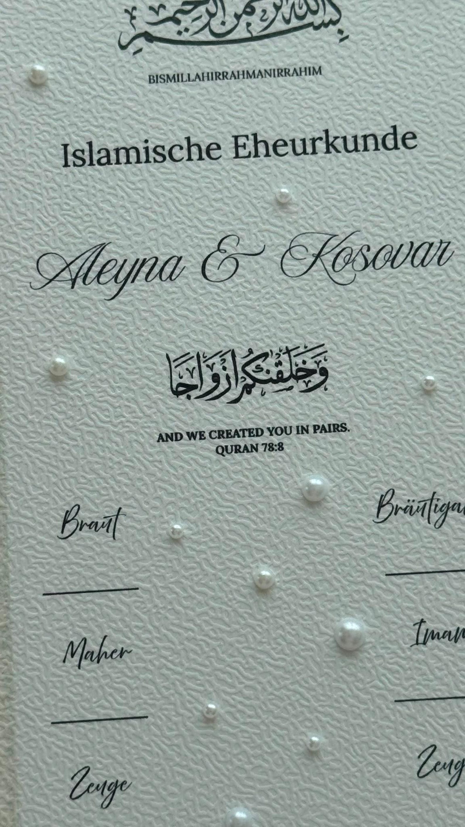 Islamische Eheurkunde "PEARL" SET
