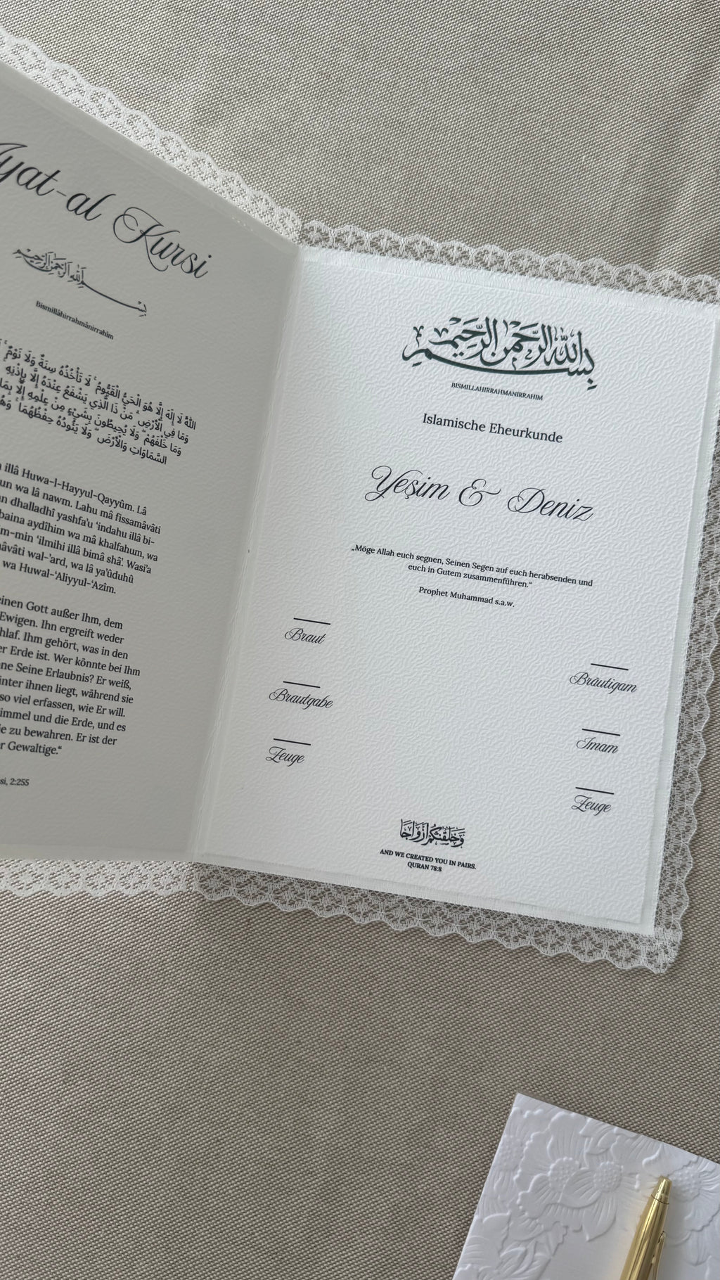Islamische Eheurkunde "DANTEL" SET