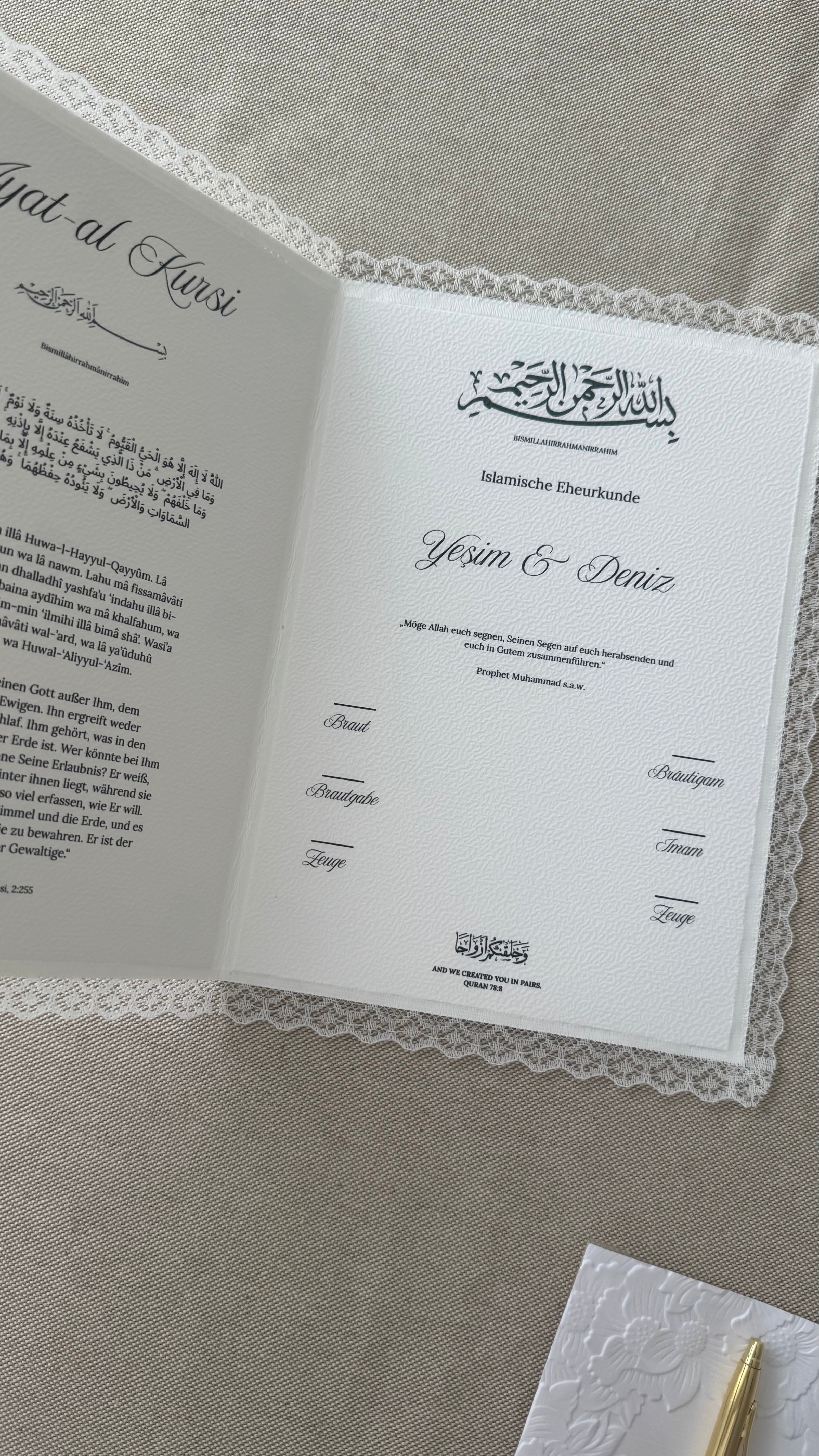 Islamische Eheurkunde "DANTEL" SET